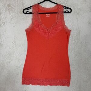 Mossimo Supply Co Womens Coral Orange Lace Trim V-Neck Tank Top Medium Y2K
